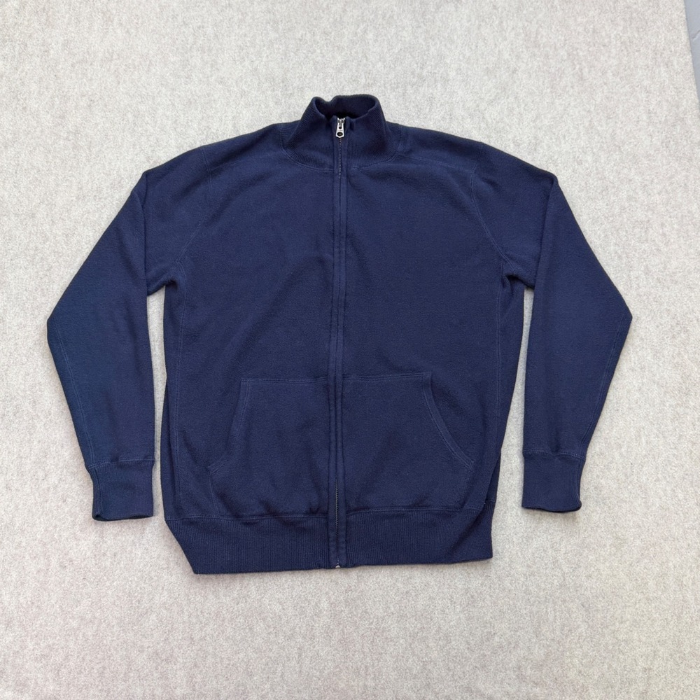 J.Crew Sweater Mens L Blue Full Zip Cotton Cashmere Preppy Classic Quiet Luxury